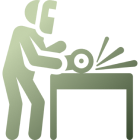 Person grinding metal at workstation