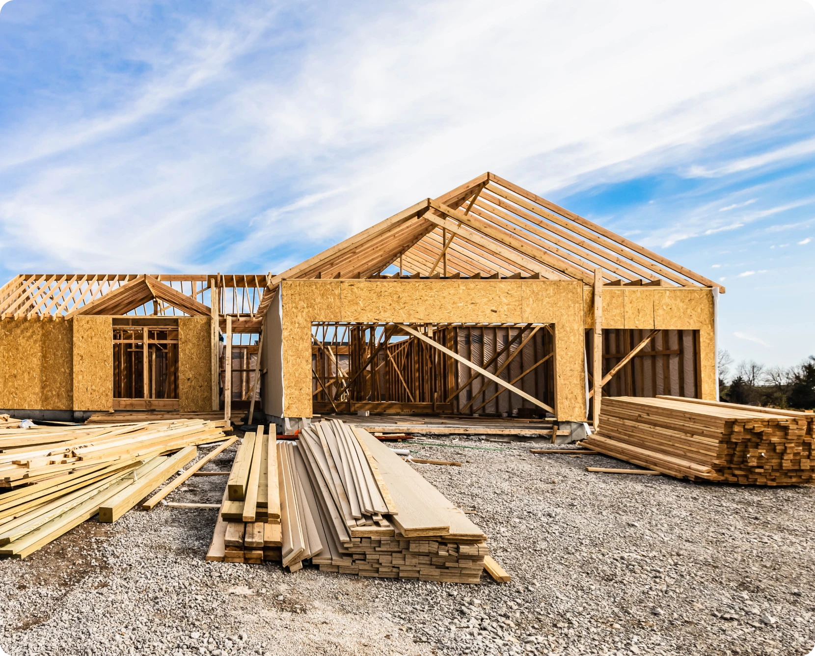 Framed structure of new home